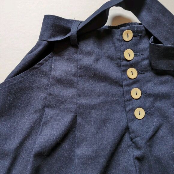 Francescas Mi Ami Womens XS Linen Blend Shorts Button Tie Waist Navy Blue Sailor - Picture 3 of 10